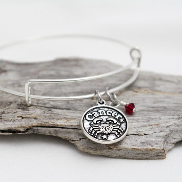 July Cancer Adjustable Charm Bangle - Handmade Zodiac Bracelet - Picture 1 of 12